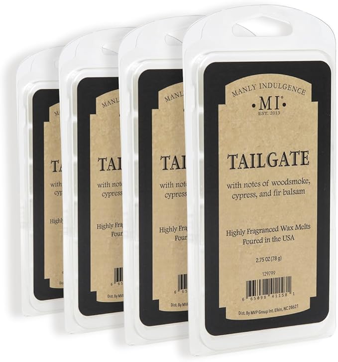 Manly Indulgence Tailgate Scented Wax Melts, Wax Melt Warmer Cubes, Long Lasting Scented Wax Warmer Cubes, 4 Pack, 6 Cubes Each - Made in The USA