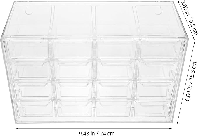 SOIMISS Jewelry Transparent Box: Makeup Organizer Desktop Organizer With Drawers - 16 Grid Stationery Storage Container Cosmetic Jewelry Case Sundries Storage Box 9.43x6.09x3.85