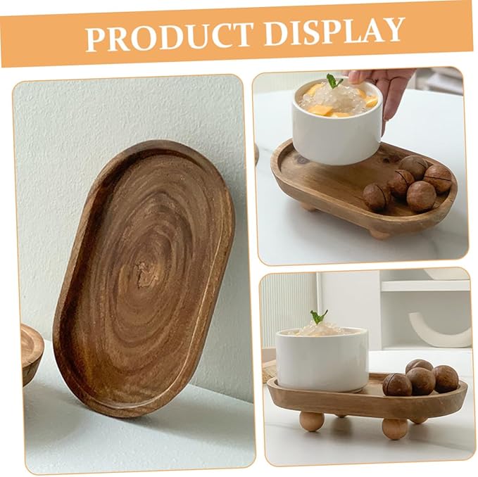 Wooden Serving Tray Makeup Organizer Cosmetics Storage Plate Aromatherapy Display Tray Jewelry Dish for Entryway and Desk Décor