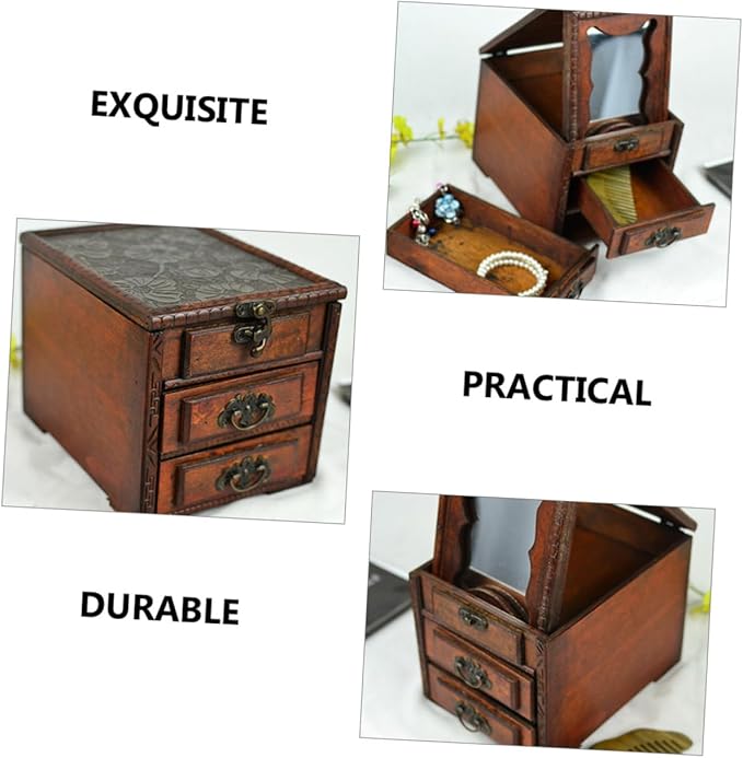 Mobestech Vintage Chinese Jewelry Box with Mirror Elegant Wooden Jewelry Organizer for Women Storage for Earrings Necklaces and Special Occasions