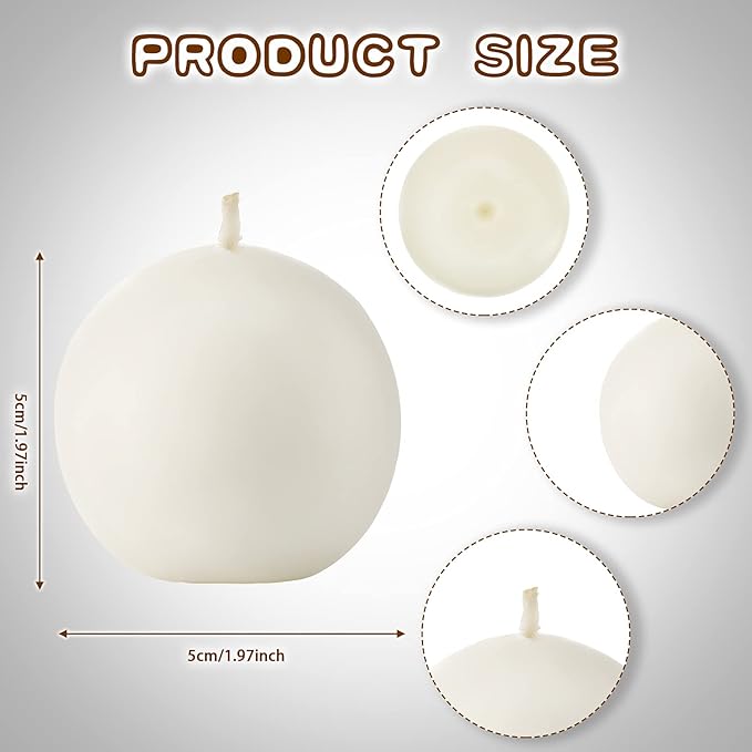 Tondiamo 7 Pieces Round Candles Ball Candles Unscented Round Ball Candle Decorative 1.96 Inch for Wedding Baby Shower Birthday Christmas Holiday Celebration Valentines Home(White)