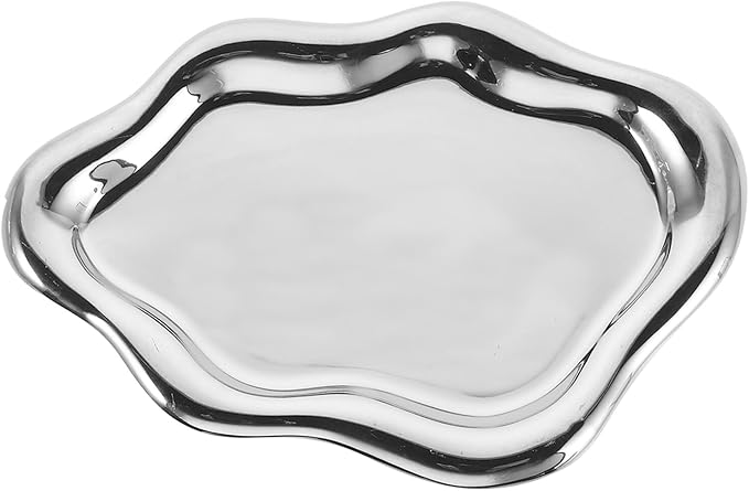Silver Irregular Cloud-Shaped Ceramic Trinket Dish Nail Art Display Background Photo Prop Vanity Organizer Tray for Home Décor and Makeup Accessories