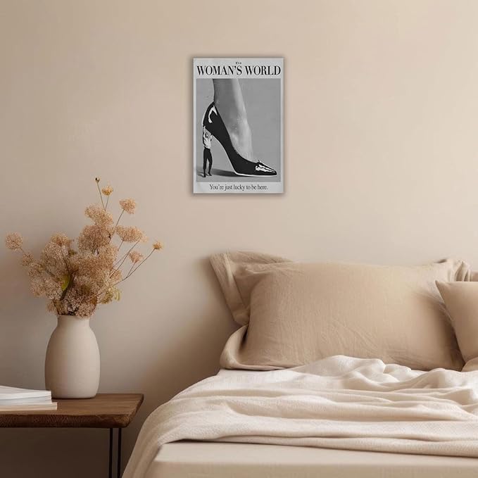 Retro This Is A Woman Is World Poster Feminist Canvas Wall Art Modern Black And White Feminine Hot Girls Room Aesthetic Prints Painting For Home Bedroom Dorm Wall Decor 24x36in Framed