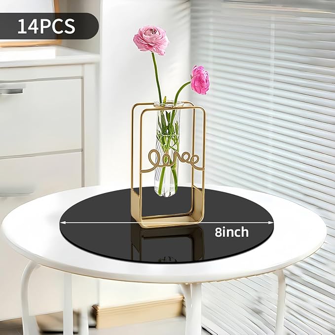 14 pcs Black Acrylic Round Mirror for Tables Centerpieces, 8 inch Circle Mirror Tiles Tray for Wall Home Living Room Bedroom Decor, Small for Crafts, Candle Plates Wedding Centerpieces for Tables