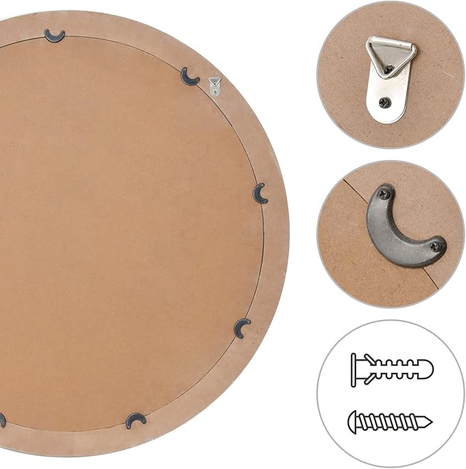 sawsile Round Wood Mirror,32 inch Circle Rustic Farmhouse White Wooden Frame Boho Beads Wall Mirror for Bathroom,Living Room,Bedroom or Entryway
