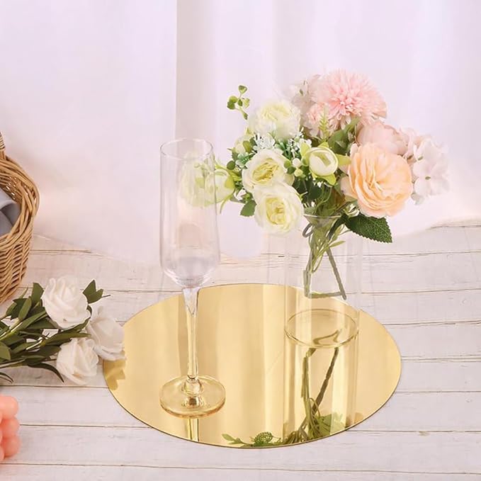 Set of 10 Round Mirrors for Centerpieces, 12 Inch Gold Acrylic Mirrors Candle Plate Circle Mirror Trays for Wedding Party Home Mirror Centerpieces for Table