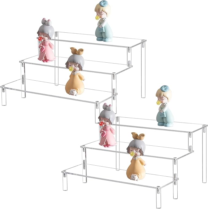 BYCY Clear 3 Tier Acrylic Cupcake Display Stand, Collection Organizer Shelf, Desserts Holder,Acrylic Display Riser for Cupcake ( 2 Pack 12“ x 10.2" x 6.3" )