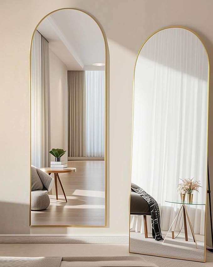 NEARBYSD 58"x18" Arched Full Length Mirror, Floor Mirror With Stand, Freestanding,Wall Mounted Hanging or Leaning Arched-Top Full Body Mirror for Bedroom, Dressing Room -Gold