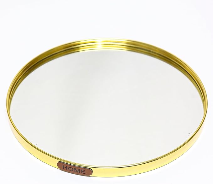 Luxury Mirrored Decorative Tray, Round Glass Mirror Vanity Tray for Perfume and Jewelry Display, Modern Makeup Storage Organizer for Dresser, Bathroom, Coffee Table, Kitchen Counter