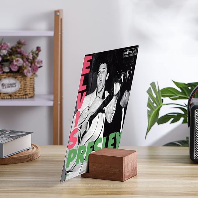 Vinyl Record Holder Display Stand - Tabletop Now Playing Album Cover Holder - Now Spinning Record Rack - Single CD Stand LP Display Shelf - Wooden Vinyls Records Storage Organizer - Modern Home Decor