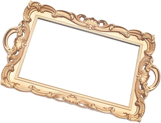 VILLCASE European Style Vintage Mirror Tray Golden Makeup Organizer Perfume Storage Vanity Display Decorative Dresser Tray for Home Party Decor