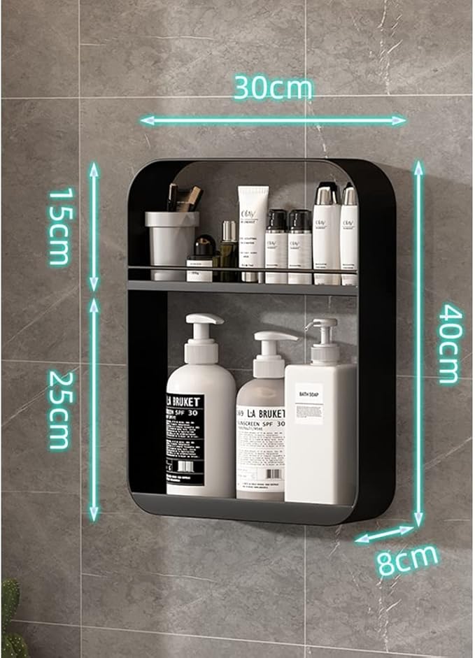 Floating Shelves Punch-Free Bathroom Shelf, 2-4 Tier Wall-Mounted Makeup Organizer, Cosmetic Storage Rack, 10kg Load-Bearing (Color : Black, Size : 30 * 8 * 40cm) (Black 40 * 8 * 60c