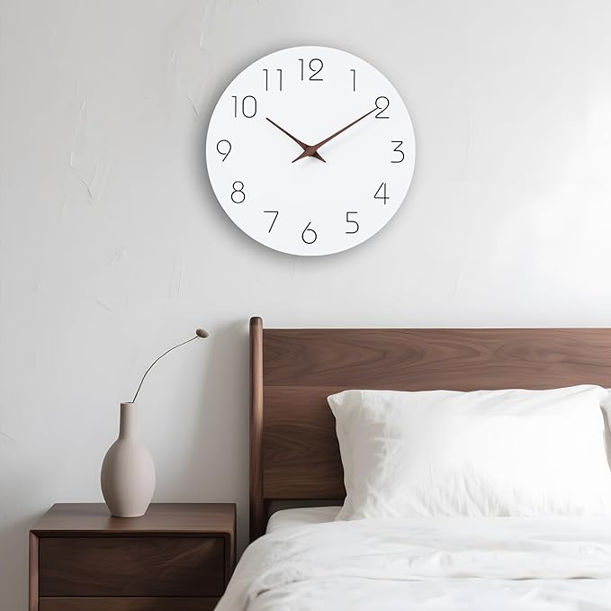 Mosewa Wall Clock 10 Inch Silent Non Ticking Battery Operated White Modern Office Simple Minimalist Decorative for Kitchen Home Bathroom Living Room