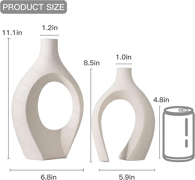 Lvases Snuggle Hollow Ceramic Vase Set of 2, Boho ins Style Round Nordic Mid Century Modern Aesthetic Decorative Vase for Home Decor (Cream W 6.8" X H 11")