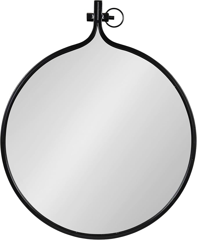 Kate and Laurel Yitro Round Industrial Modern Metal Framed Wall Mirror, 23.5x28.5, Black