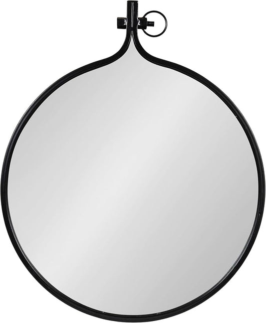 Kate and Laurel Yitro Round Industrial Modern Metal Framed Wall Mirror, 23.5x28.5, Black