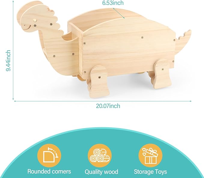 Dinosaur for Toniebox Organizer Shelf Storage – Magnetic Wooden for Tonies Shelf & Tonies Figures Display Rack, Slideable Dinosaur Car Design Compatible with Toniebox 1/2