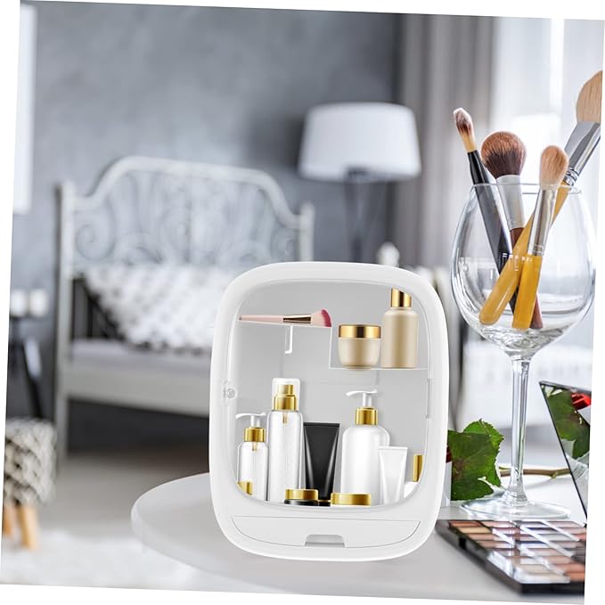 1pc Wall-mounted Cosmetic Storage Box Multifunctional Bathroom Organizer for Makeup No Drilling Simple Design Easy to Install White