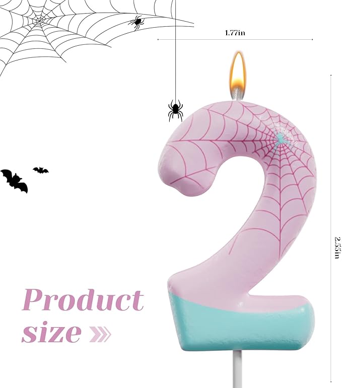 Pink Spider Birthday Number Candles – Multi-Color Decorative Cake Toppers for Kids Party & Celebration (Pink, 2)