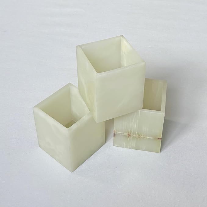 Natural Marble Stone Square Storage Container Empty Vessel Holder Cup for Candle/Pens/Sundries items (Green Onyx)