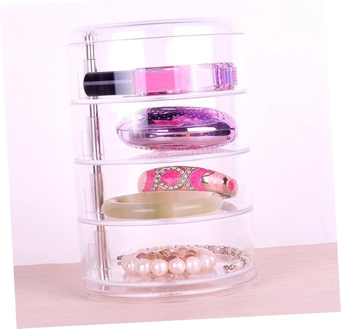 LIFKOME Layer Rotating Desktop Storage Box Acrylic Jewelry Cosmetic Organizer Multi-functional Case for Earrings Rings Beads
