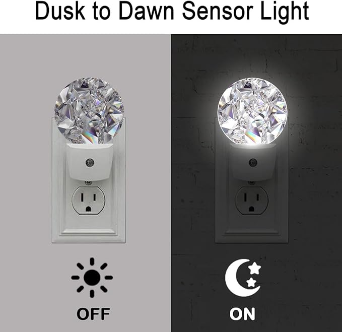 Diamond Sparkle Night Light Plug Into Wall Auto Led Sleep Round Lamp for Living Room Hallway Stairs