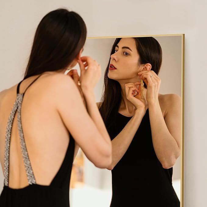Mirror Full Length, Upgraded Body Wall Mirrors with Shatter-Proof Glass, Floor Standing, Hanging or Leaning, Tall Mirror with Stand Aluminum Alloy Frame for Bedroom