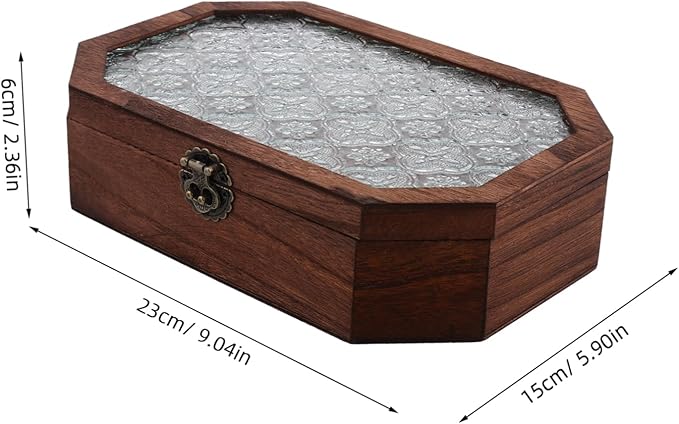 LIOOBO Wooden Desk Storage Box Begonia Lid Vintage Makeup Organizer Small Decorative Jewelry Box for Trinkets