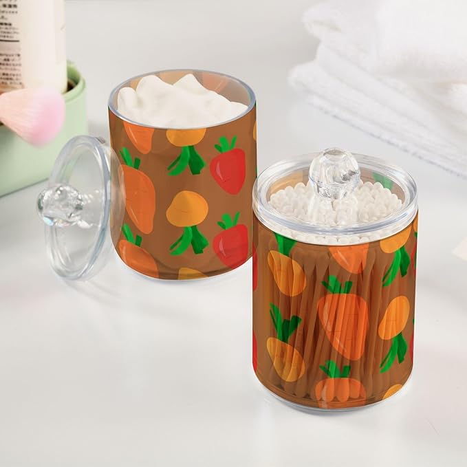 Nander 4Pack Carrot Qtip Holder Dispenser -Clear Plastic Apothecary Jars Set - Restroom Bathroom Makeup Organizers Containers for Cotton Swab, Ball, Pads, Floss