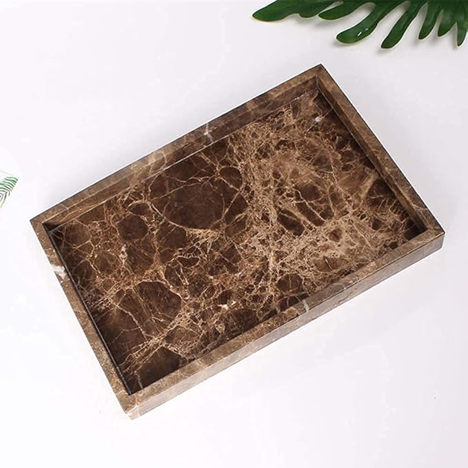 Natural Marble Storage Vanity Tray, Cosmetics Jewelery Tray, Kitchen Organizer, Coffee Table Tray (Coffee Net, 11.8L x 7.87W x 1.18H)