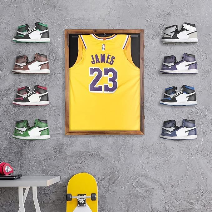 J JACKCUBE DESIGN Black Metal Floating Shoe Display Shelves for Wall Mount, Set of 6 Sneaker Showcase Organizer Rack Display -MK1068A