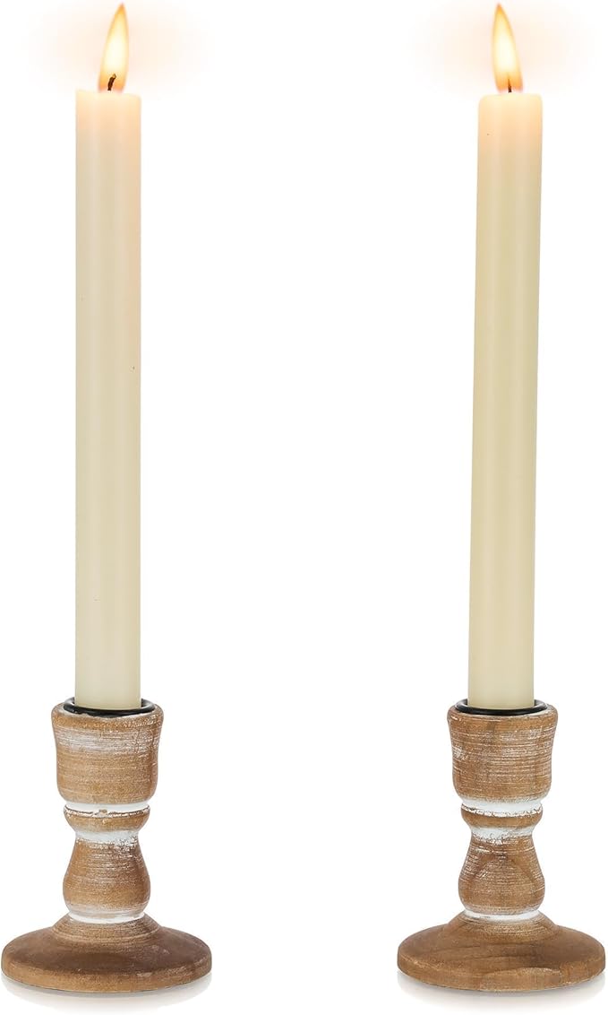 Wooden Taper Candle Holders: Wood Candlestick Holders Rustic Farmhouse Fall Decor for Living Room Dinning Table Centerpiece Christmas Set of 2