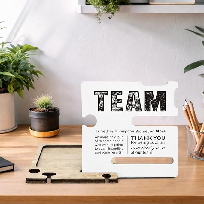 Team Appreciation Gifts for Coworker - Multi-functional Desk Organizer - Motivational Thank You Team Office Quote Wooden Sign for Office Desk Shelf Decor