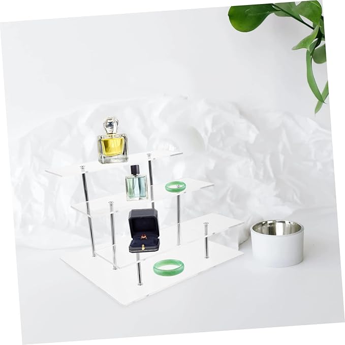 Mobestech Acrylic 3-Tier Perfume Display Rack Makeup Organizer Stand Multi-Level Acrylic Riser for Vanity Crafts and Figurine Showcase