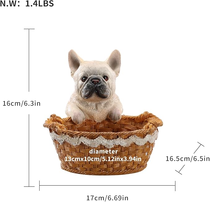 Dog Resin Storage Basket, Desktop Organizer for Remote & Keys, Cute Home Decor Tray, Ideal present for Pet Lovers.(French Bulldog White)