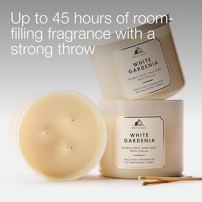 Bath & Body Works White Gardenia 3-Wick Candle - Scented Candle for At-Home Use - Long-Lasting, Room-Filling Fragrance - High Fragrance Oil Concentration - Soy Wax Blend - 2-Pack