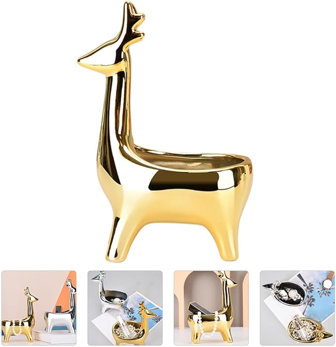 Deer Shaped Ceramic Jewelry Storage Box with Lid, Small Multipurpose Cosmetics and Sundries Organizer for Desktop Home Décor, Gold Decorative Container for Makeup and Accessories