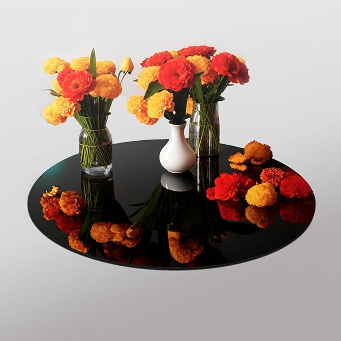 Black Round Mirrors Centerpieces for Tables 10’’ Peel and Stick Mirror Backsplash Acrylic Circle Centerpiece Trays Plates for Wedding, Birthday Party, Christmas, Wall Decor 12 PCS