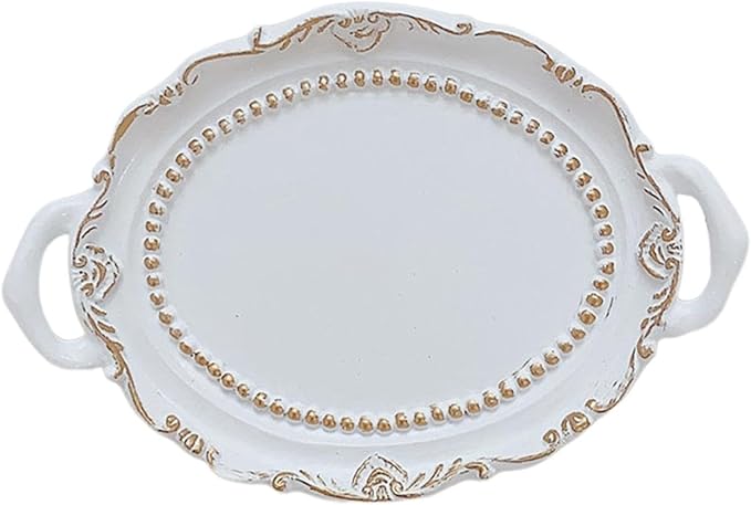 Makeup Perfume Organizer Cosmetic Trays Ornate Trays Ornament Decorative Trays Jewellery Organivsers for Table Housewarming Desk Countertops, White European Style