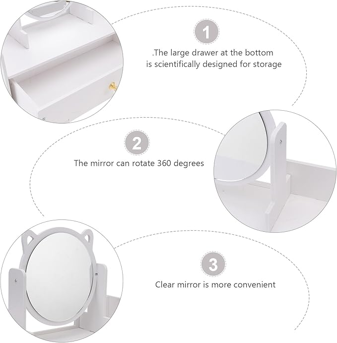 ARTIBETTER Desktop Makeup Mirror with Storage Drawer, Large Portable Cosmetic Organizer Box, Round Mirror with Single Drawer, Home Dressing Table Makeup Storage Solution