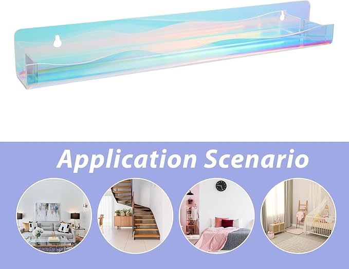 2pcs Iridescent Nail Polish Rack Wall Mounted Organizer Acrylic Floating Shelves - Display Stand for Skincare Perfume Paint Essential Oils Makeup