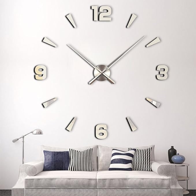 Timelike 3D Clock Hands, DIY Large Clock Hands Needles Wall Clocks 3D Home Art Decor Quartz Clock Mechanism Accessories (Silver)