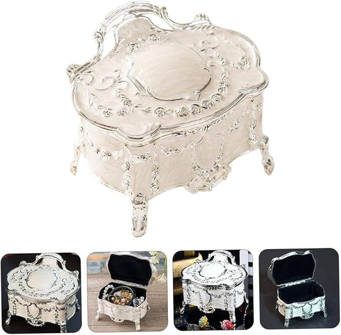 SECFOU Vintage European Style Small Jewelry Box with High Foot, Retro Trinket Case for Women, Desktop Jewelry Organizer and Makeup Storage, 6.8x5.3x5.5 Inches