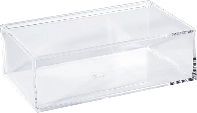 Hammont Clear Acrylic Box with Hinged Lid – Small Plastic Organizer for Office, Desk, Makeup, Crafts, Cotton Balls, Jewelry & More | 6.5"x3.5"x2" (2 Pack)