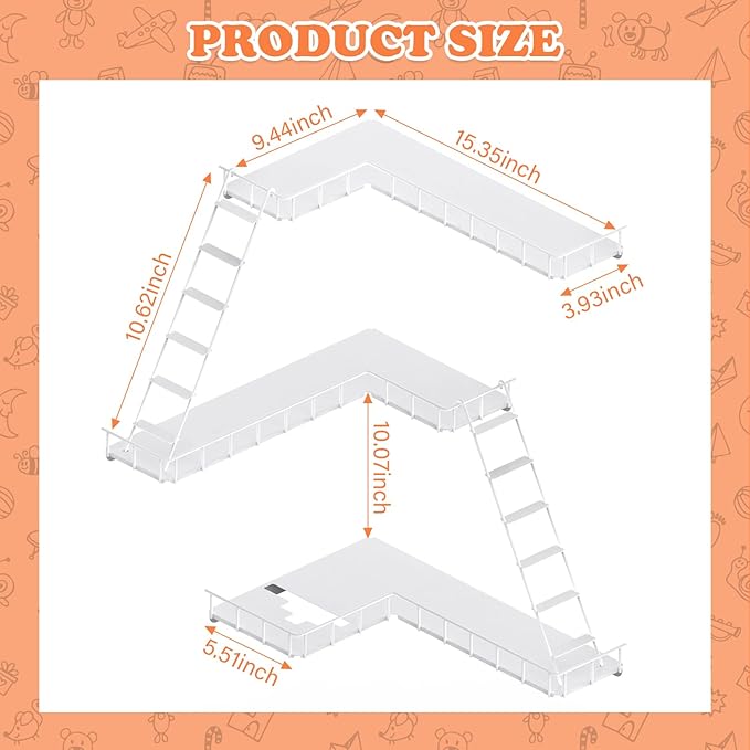 90° Ladder for Tonies Box Storage Wall Corner, Magnetic Floating Shelves Organizer for Tonie 1/2 Player Tonies Figures Characters, Display Collection 30~40 Characters (Iron)