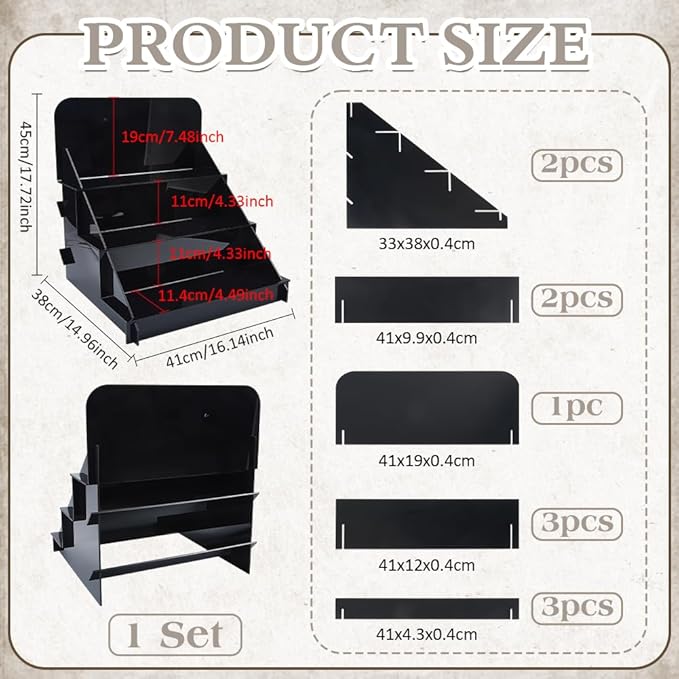 PH PandaHall 3 Tier Acrylic Display Stands, Black Display Shelf Riser Perfume Makeup Organizer Holder for Figures Craft Show Collectibles Cupcake Home Retail Exhibition Decor, 16x15x17 inch