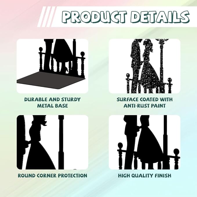 Peacoblue Metal Bookends for Shelves, Modern Decorative Heavy Duty Study Book Support Stoppers for Office, Desk, Shelf, Room 5.3"x4.3"x7.9" Cast Iron Bookends, 1 Pair (Men and Women Under Streetlight)