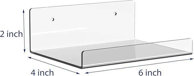 4 Pack 6-inch Wall-Mounted Acrylic Shelves Suitable for Wall-Mounted Display Rack Storage Rack Suitable for Children's Bookshelf Room Wall Decoration Bedroom Kitchen Living Room
