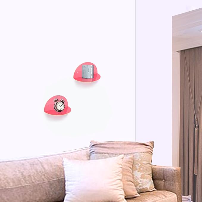 ROYALITA Small Acrylic Shelves Room Decor Floating Shelves (2-Pack, 8-inch Diameter) - Wall Mounted Display Stand for Plants, Toys, Makeup, and More - Ideal for Home and Office, Pink