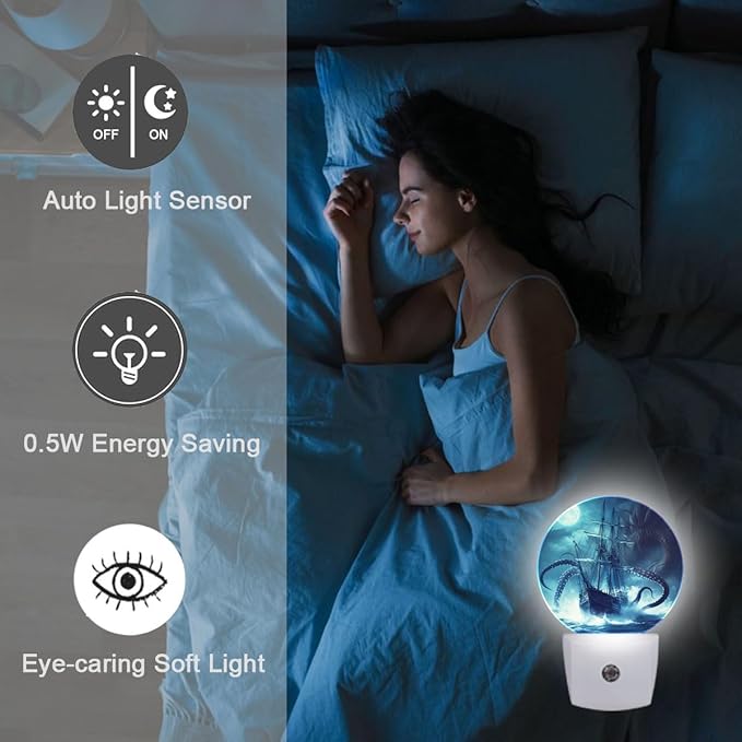 Octopus Boat Night Light Plug-in Sleep Lamp Led Dusk to Dawn Night Light for Bedroom